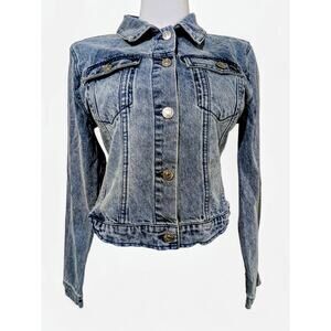 Juicy Couture Cropped Denim Jacket Heart Elbow Patches NWT Size L